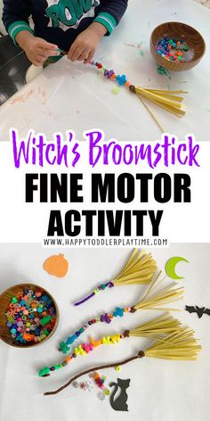 witch brooms are the perfect halloween activity for toddlers to practice fine motor skills