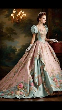 Rococo Outfit, Fairytale Ballgown, Hooded Eyes Makeup, Victorian Era Dresses, Fancy Gown, Era Victoria, Rococo Dress, Rococo Art, Fairytale Gown