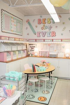 the inside of a children's playroom with lots of toys and decorations on the walls