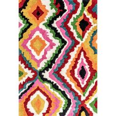 an area rug with multicolored diamonds on it