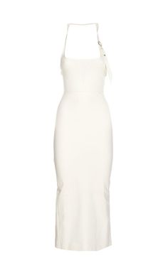 Composition: 100% Polyester, 68% Rayon, 27% Polyamide, 5% Spandex | The Attico Women's Halterneck Midi Dress | SS24 Gilda Ambrosio, The Attico, Shades Of Beige, White Midi Dress, Halter Neckline, Luxury Retail, Luxury Boutique, Evening Wear, Midi Length