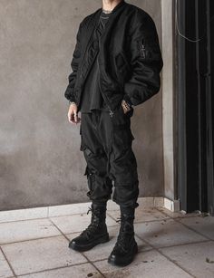 Techwear, Streetwear, Bomber Jacket, Jacket, Cargo Pants, Tech Pants, Emo, Black, Dark, Outfit, Black Outfit, All Black Outfit, Future, Futuristic, Darkwear, Cyberpunk, Chains, Eboy, Anime Boy, Kpop, Fashion, Streetstyle, Techno, Aesthetic, Photography, Urban, Urban Style, Boots, Combat Boots, cyberpunk edgerunners, edgerunners Mens Techwear Aesthetic, Tech Wear Aesthetic Outfits, Black Tech Outfit, Men’s Cyberpunk Outfit, Tactical Wear Aesthetic Men, Techwear Outfits Aesthetic, Techwear Men Outfit Aesthetic, Outfit Ideas Techwear