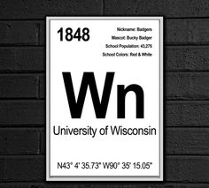 the university of wisconsin sign hangs on a brick wall in front of a black and white background