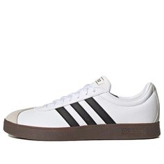 Adidas Neo Vl Court Shoes 'White Black Gum' ID6015 White Leather Skate Shoes With Three Stripes, Adidas Lace-up Leather Running Shoes, Adidas White Leather Running Shoes, Adidas Low-top Leather Running Shoes, Adidas Leather Low-top Running Shoes, White Leather Sneakers With Three Stripes, Adidas Neo, Black Gums, Shoes Collection