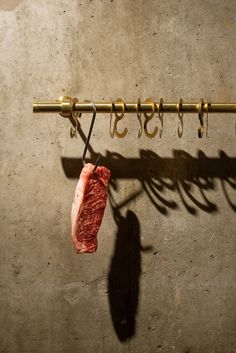 a piece of meat hanging from a metal bar