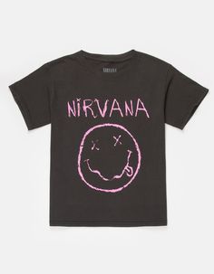 Nirvana Boyfriend Tee. Graphic Screened On Front. Oversized Fit. Crew Neck. Short Sleeve. 100% Cotton. Machine Wash. Imported. | Nirvana Girls Boyfriend Tee Nirvana Girl, Baggy Tshirt, Nirvana Tee, Nirvana Shirt, Racing Jersey, Christmas Haul, Wwe T Shirts, Flannel Sweatshirt, Graphic Trends