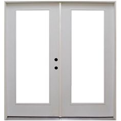 a white double door with two glass panels