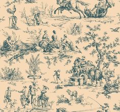 Ashford House Seasons Toile blue/tan Wallpaper Dancing Circle, Vintage Book Illustration, Wallpaper Boulevard, Tan Wallpaper, Stripped Wallpaper, Wallpaper In Blue, Wallpaper Removal, Toile Wallpaper, York Wallpaper