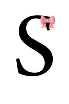 the letter s has a pink bow on it's head and is black with a white background