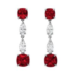 For Sale on 1stDibs - Exceptional GIA certified, natural, unheated Ruby and diamond earrings in platinum. The rare and exclusive matching Ruby set, weighs a total of 4.35 carats; Luxury Red Brilliant Cut Earrings, Cushion Cut Gemstone Earrings For Formal Occasions, Red Diamond Cut Earrings For Formal Occasions, Cushion Cut Diamond Earrings, Ruby And Diamond Earrings, Ruby Diamond Necklace, Star Ruby Ring, Diamond Chandelier Earrings, Ruby Set