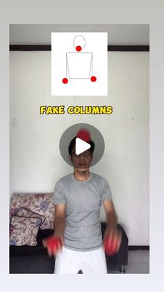 a man is standing in front of a white board with fake columns on it and the words fake columns above him