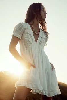 Sunkissed Mini Dress | Free People Babydoll Dress Outfit Summer, Short White Boho Dress, Babydoll Dress Outfit, Graduation Dress College, Senior Outfits, Knee Length Dresses Casual, Im Delusional, Boho Dress Short, White Babydoll Dress