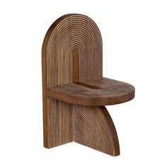 a wooden chair with a curved back and seat on it's side, against a white background