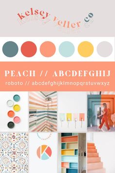 a collage of different colors and patterns with the words peach / abcdefghi