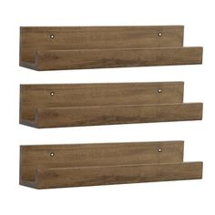 three wooden shelfs with metal brackets on each side and one is made out of wood