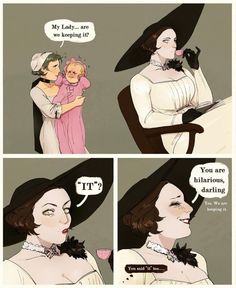 a comic strip with an image of a woman holding a baby in her arms and another cartoon