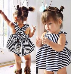 Summer Baby Girl Backless Stripe Outfit Dress - bump Sanya, Spring Baby Clothes, Baby Mode, Kids Wear Girls, Princess Dress Kids, Baby Boy Clothing Sets, Girls Clothing Sets, Baby Outfits, Newborn Outfits