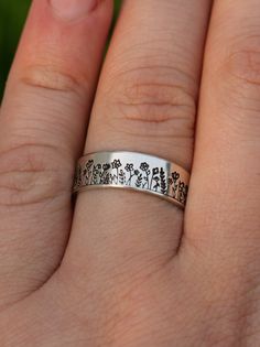 "Copy and paste into your browser, get 15% off ➔ https://bit.ly/VD15OFF Like wildflowers, you must allow yourself to grow in all the places people never thought you would. DETAILS: -Each ring is hand stamped -Ring is 14/20 Gold Filled, Fine Silver, or Sterling Silver -6mm in thickness You will receive one hand-stamped ring with a black enamel filling. **Every item is handmade, this means that each will be unique and may not look EXACTLY like the picture, but it will look very similar ➡ORDER PROBLEMS If there are any problems with your order please contact me, my goal is for you to be happy with your products and I will do what I can to help! ➡BULK ORDERS I gladly make bulk orders! For every bulk order of 15+, there is a special discount. The more you order, the more you save! Message me wi Hippies, Allow Yourself To Grow, Engraving Metal, Stamped Ring, Best Friend Birthday Gift, Hand Stamped Ring, Wildflower Field, Friend Birthday Gift, Ring Making