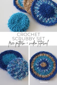 the crochet scrubby set is made with yarn