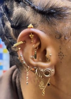 a woman with some piercings on her ear