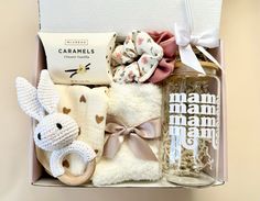 the baby gift box is packed with items