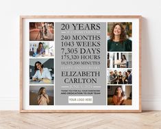 a framed photo with the words 20 years on it and images of women in business attire