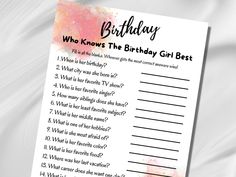 a birthday wish card with the words, who knows the birthday girl best? on it