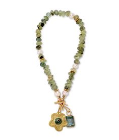 Behold our Mood Necklaces collection-- a joyous way to mix, match, and layer a look that's perfectly unique to you. Shop a special selection of chains and semi-precious necklace bases, choose from our bespoke baubles and charms, and combine to create your signature piece! The Mood Necklace in Prehnite features multi-hued green beads punctuated by freshwater pearls and a gold-plated toggle closure. Shop our assortment of Mood Necklace Charms here. Gold-plated brass, prehnite, freshwater cultured Layered Jewelry Necklaces, Beaded Necklace With Pendant, Beaded Charm Necklace, Chunky Beaded Necklace, Charm Necklace Ideas, Vintage Chunky Necklace, Mood Necklace, Charm Necklace Diy, Necklaces Collection