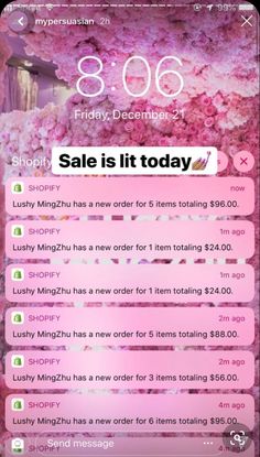 an iphone screen with pink flowers on it and the text sale is it today written in white