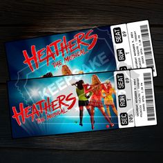 two tickets for the musical heaters are shown