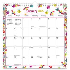 a calendar with colorful flowers and butterflies on the front, is shown in this image