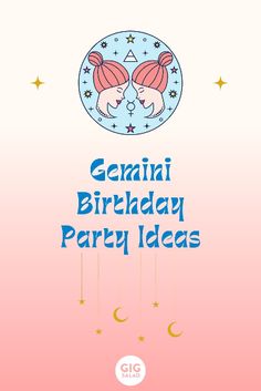 a birthday card with two mermaids and stars on the top, in pink background