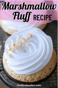 marshmallow fluff recipe on top of a cookie sheet with text overlay