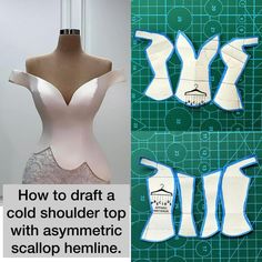 how to draft a cold shoulder top with asymmetric scallop hemline