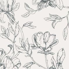 a floral wallpaper with pink flowers and leaves