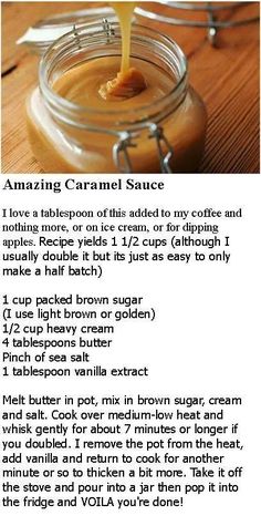 an image of caramel sauce being poured into a jar with instructions on the side