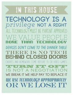 a poster with the words in this house and technology is a privacy not a right