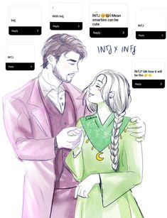 This would be love through minds instead of heart...(At least in the beginning) Intj And Infj Couple, Infj Intj Ship, Intj And Infj Fanart, Infj Fanart Ship, Infj Entp Ship, Infj X Intj Ships, Infj Couple