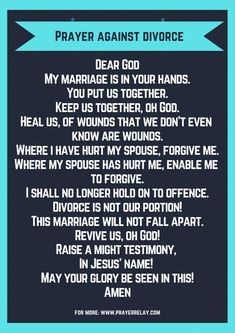 prayer for marriage day with the words pray against divore in blue and black