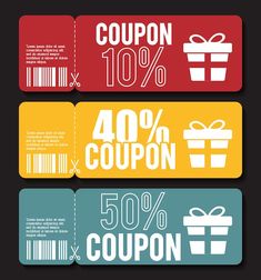 three coupon labels with gift boxes and ribbons on black background stock photo - budget cutout