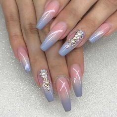 Manicured Nails, Unghie Nail Art, Different Nail Designs, Ombre Acrylic Nails, Nails Design With Rhinestones, Ombre Nail Designs, Blue Nail, Uñas Acrilicas