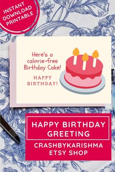 a birthday card with a pink cake on it