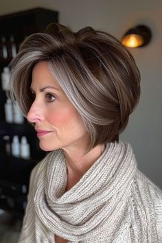 Hairstyles For Women Over 50, Women Over 50, Hairstyles For Women, Grey Hair, Brown Hair, Over 50, A Woman, Highlights, Hairstyles