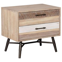 a wooden drawer with two drawers sitting on it's legs and one drawer open