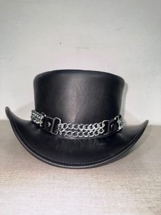 Power of the Ride Leather Top Hat Handmade 100% Real Cowhide, Twin Chain Band, Black, New With Tags - Etsy Hat Handmade, Steampunk Fashion, Black Design, Hat Fashion