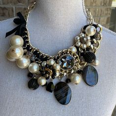 Dressy Designer Sally C Necklace. Gold Faux Pearl, Stone, Rhinestone Necklace. Adjustable. Nwt Victorian Goth Jewelry, C Necklace, Heart Stone Necklace, Altered Art Jewelry, Pink Heart Necklace, Gold Chain Choker, Birthday Trip, Victorian Goth, Pearl Stone