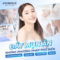 an advertisement for a beauty clinic with the image of a young woman smiling and looking at the camera