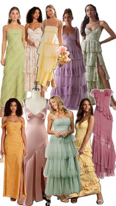 many different types of dresses are shown in this collage, including one woman's dress