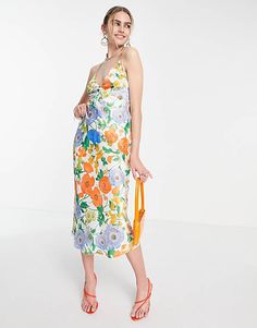 Creative Cocktail Attire, Satin Backless Dress, Mode Prints, Bright Floral Dress, Poppy Dress, Asos Dress, Midi Maxi Dress, Mode Inspo, Floral Midi Dress