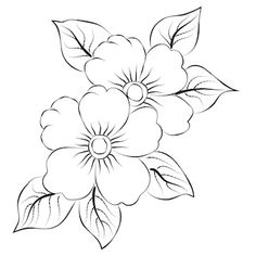 a flower with leaves on it is shown in black and white, as well as the outline